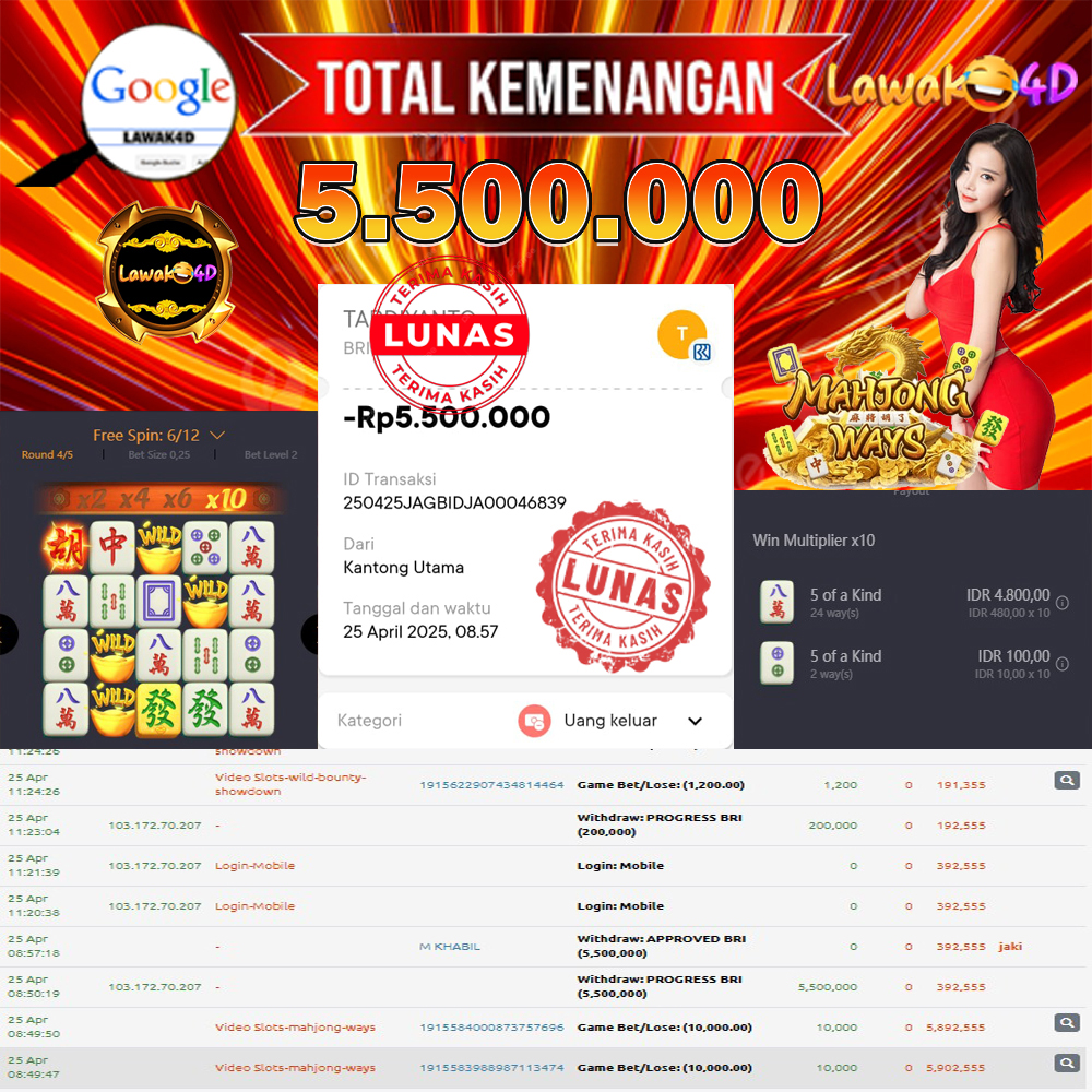 🎉 Selamat untuk Member Setia LAWAK4D! Kemenangan Anda telah berhasil diproses dengan cepat & aman.