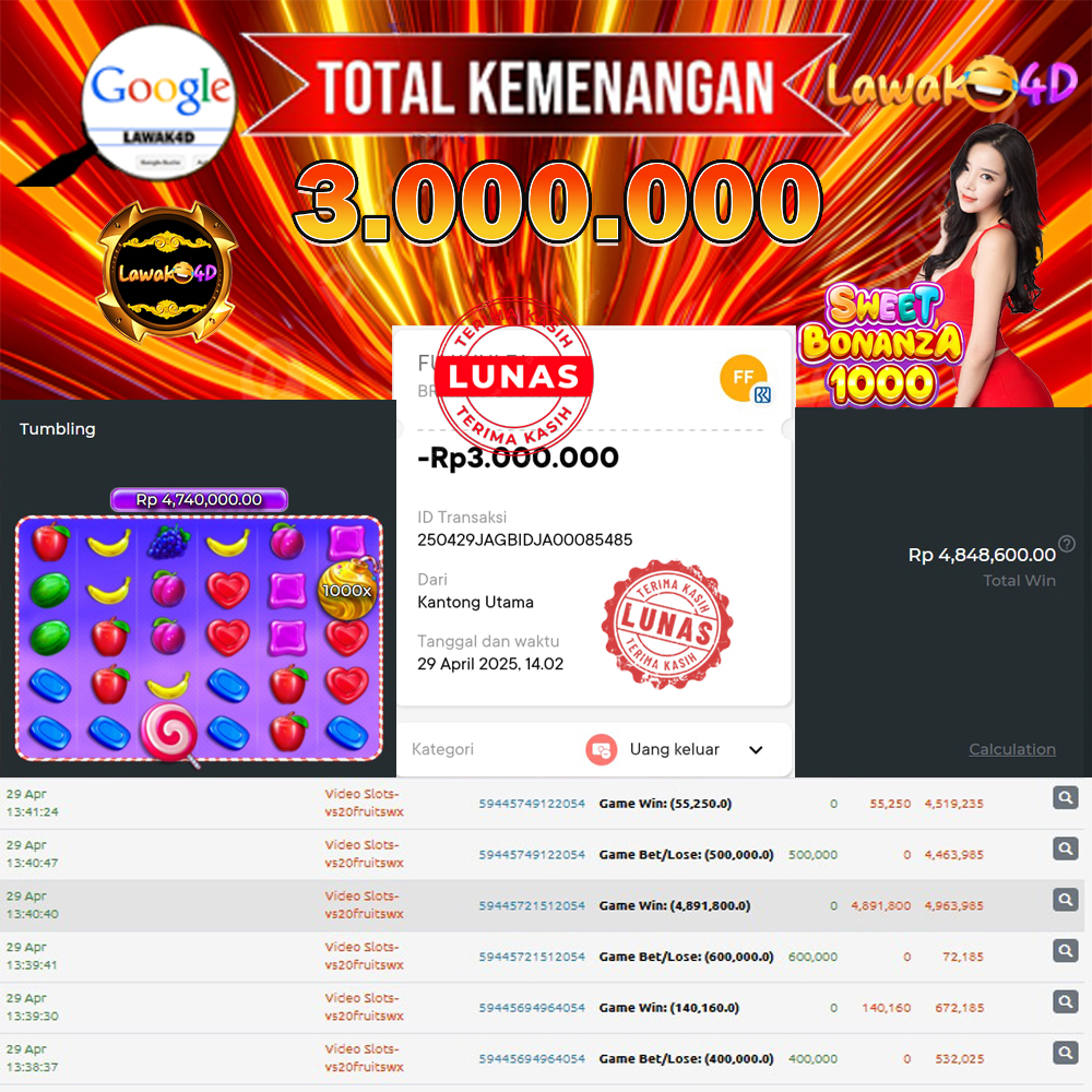 🎉 Selamat untuk Member Setia LAWAK4D! Kemenangan Anda telah berhasil diproses dengan cepat & aman.
