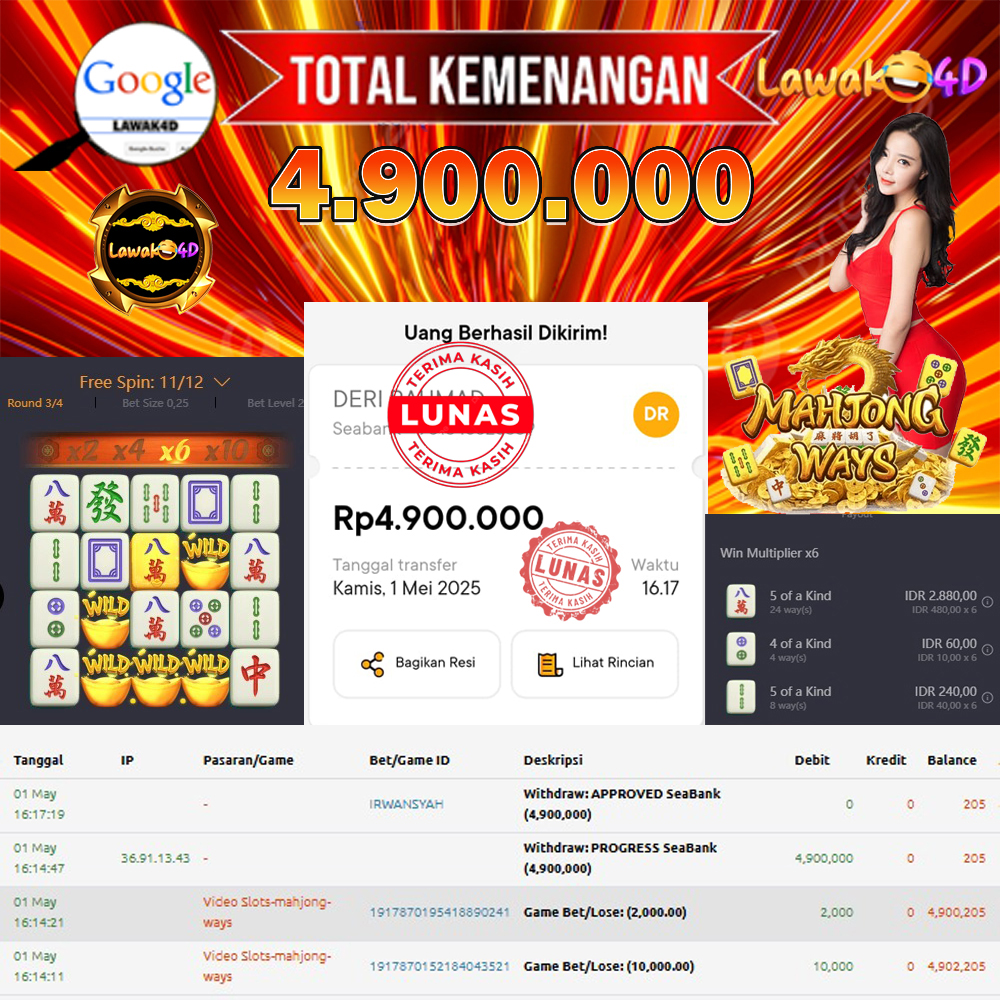 🎉 Selamat untuk Member Setia LAWAK4D! Kemenangan Anda telah berhasil diproses dengan cepat & aman.