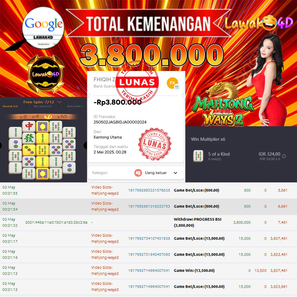 🎉 Selamat untuk Member Setia LAWAK4D! Kemenangan Anda telah berhasil diproses dengan cepat & aman.