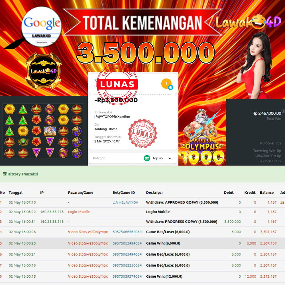 🎉 Selamat untuk Member Setia LAWAK4D! Kemenangan Anda telah berhasil diproses dengan cepat & aman.
