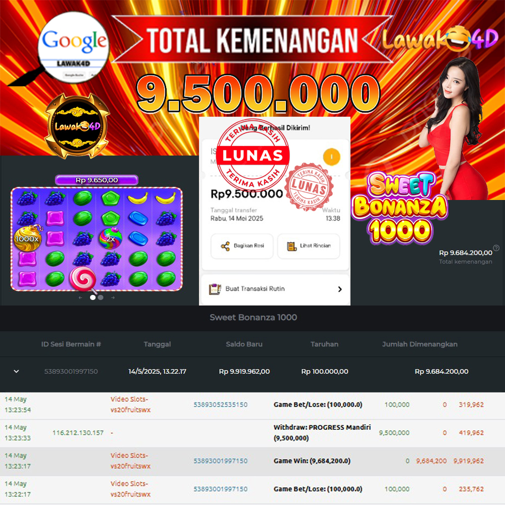 🎉 Selamat untuk Member Setia LAWAK4D! Kemenangan Anda telah berhasil diproses dengan cepat & aman.