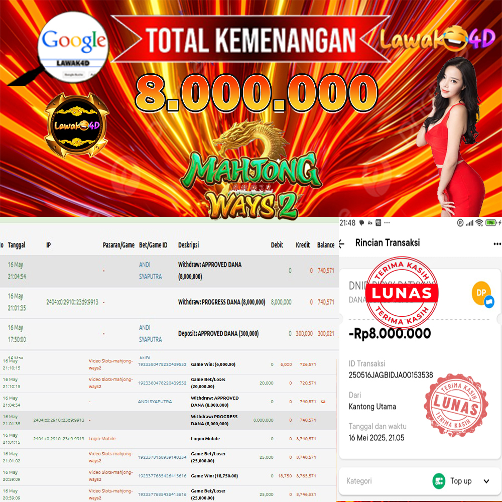 🎉 Selamat untuk Member Setia LAWAK4D! Kemenangan Anda telah berhasil diproses dengan cepat & aman.