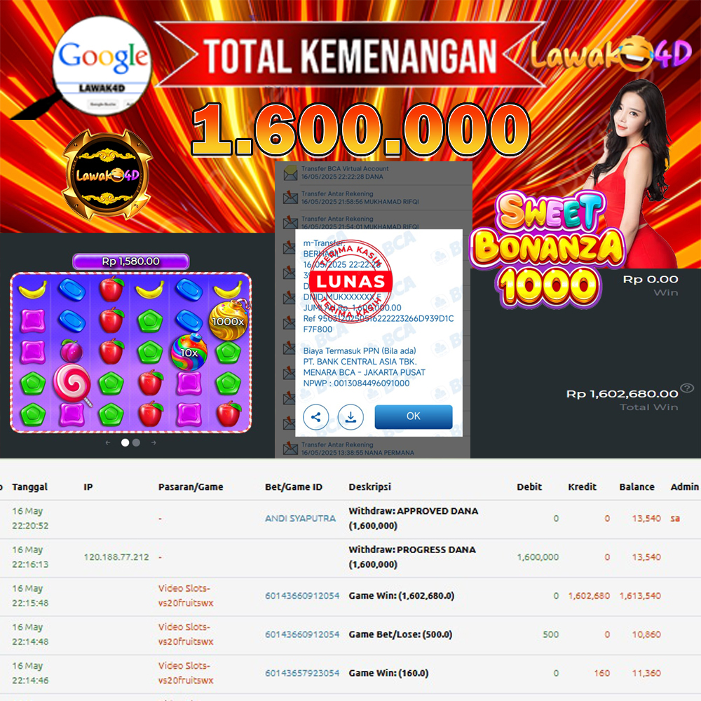 🎉 Selamat untuk Member Setia LAWAK4D! Kemenangan Anda telah berhasil diproses dengan cepat & aman.