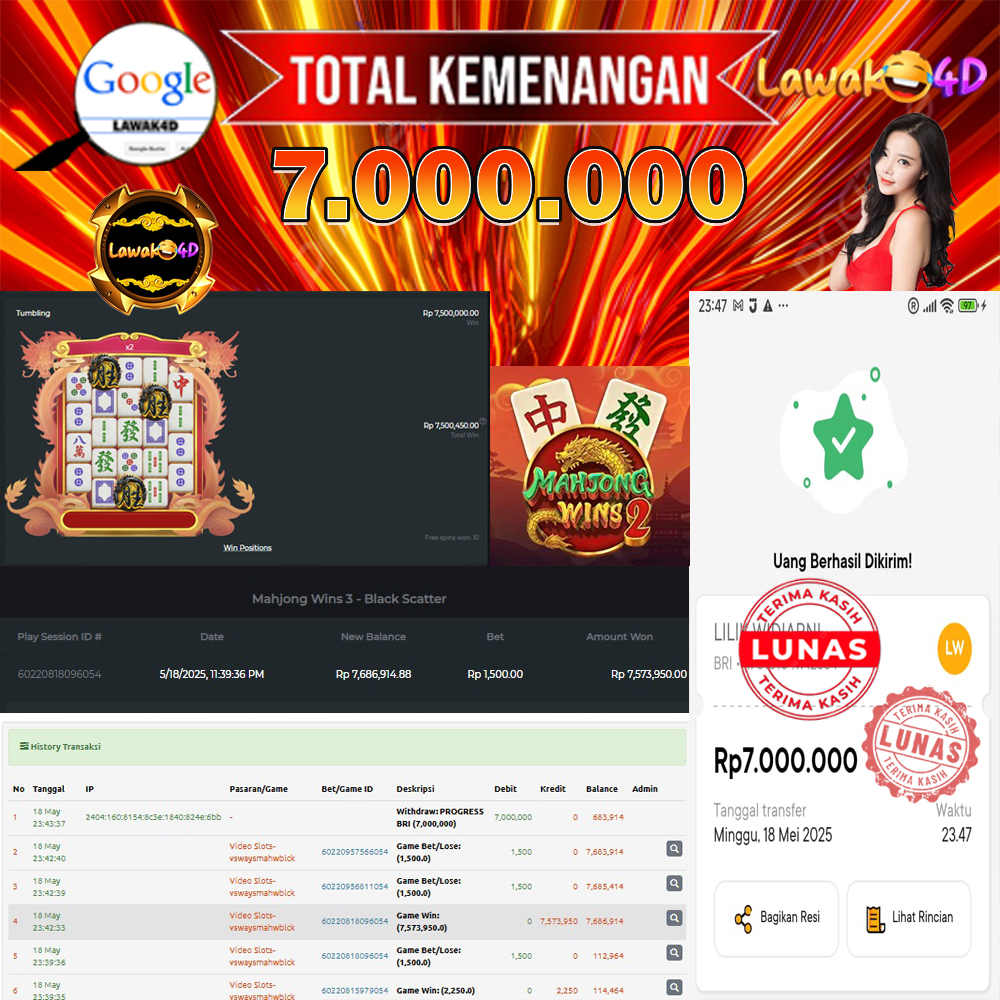 ? Selamat untuk Member Setia LAWAK4D! Kemenangan Anda telah berhasil diproses dengan cepat & aman.