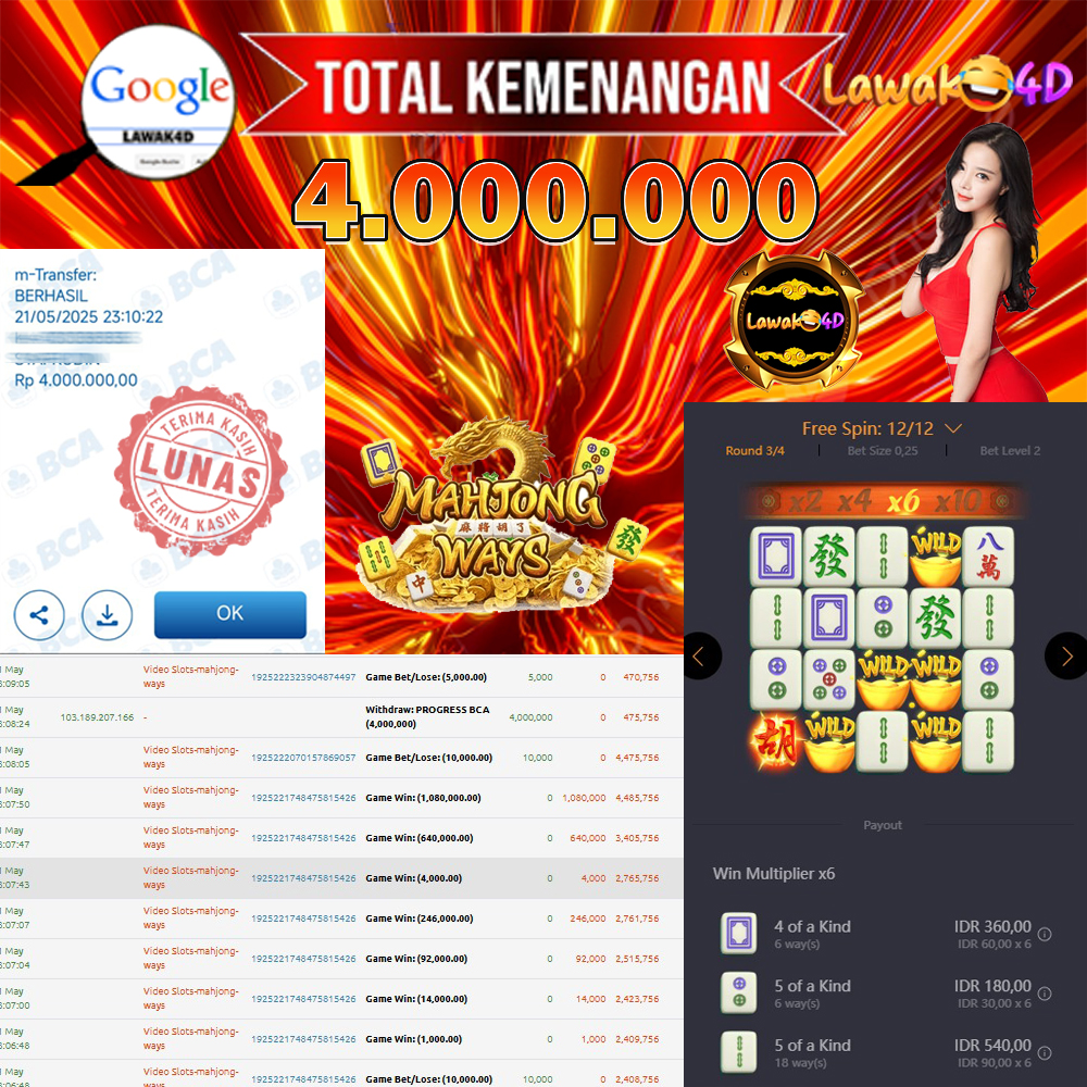 🎉 Selamat untuk Member Setia LAWAK4D! Kemenangan Anda telah berhasil diproses dengan cepat & aman.
