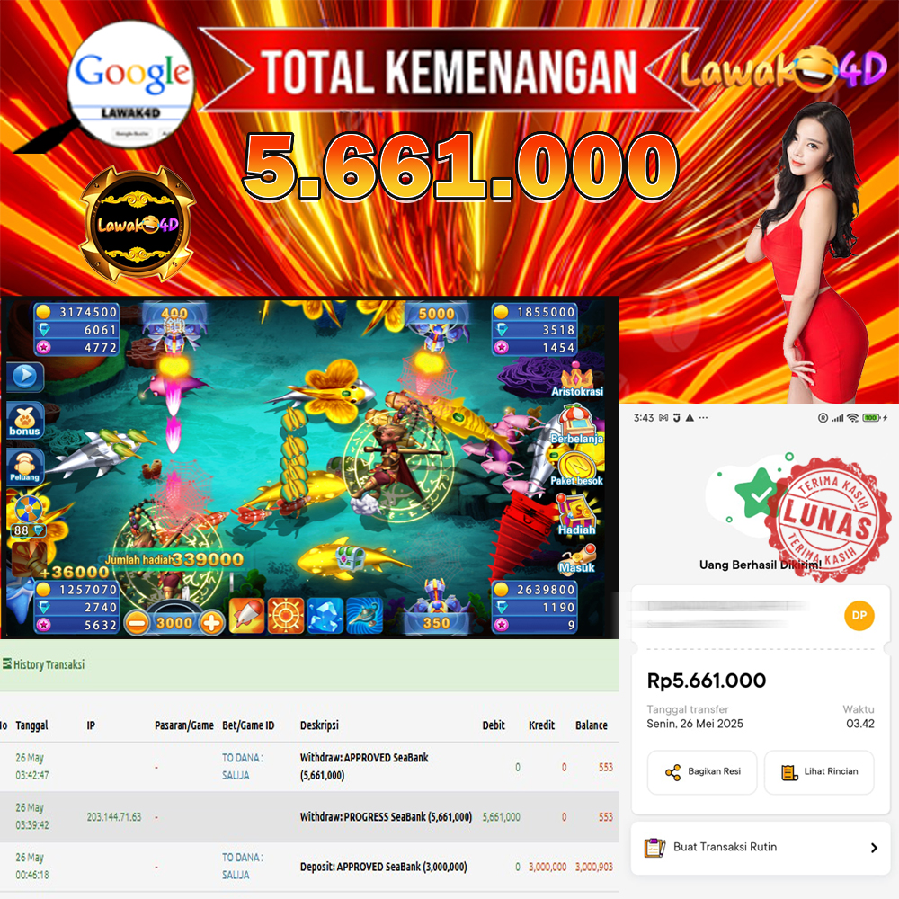 🎉 Selamat untuk Member Setia LAWAK4D! Kemenangan Anda telah berhasil diproses dengan cepat & aman.