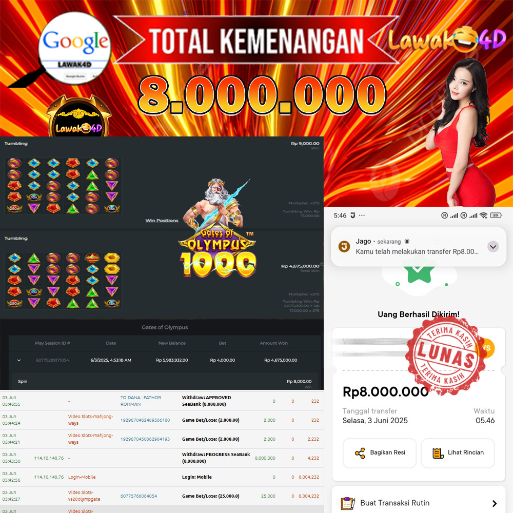 🎉 Selamat untuk Member Setia LAWAK4D! Kemenangan Anda telah berhasil diproses dengan cepat & aman.