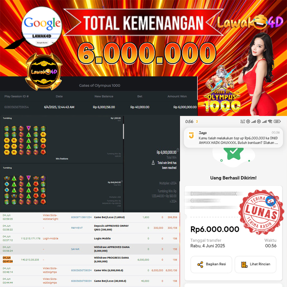 🎉 Selamat untuk Member Setia LAWAK4D! Kemenangan Anda telah berhasil diproses dengan cepat & aman.