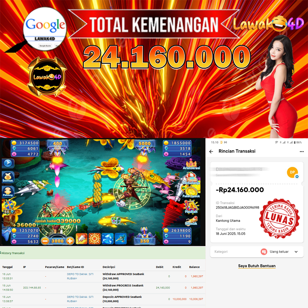 🎉 Selamat untuk Member Setia LAWAK4D! Kemenangan Anda telah berhasil diproses dengan cepat & aman.