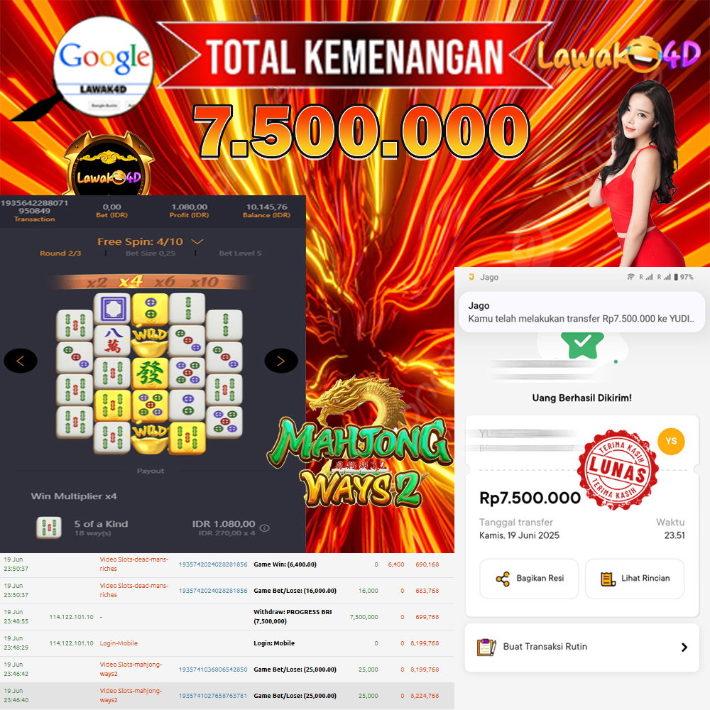 🎉 Selamat untuk Member Setia LAWAK4D! Kemenangan Anda telah berhasil diproses dengan cepat & aman.