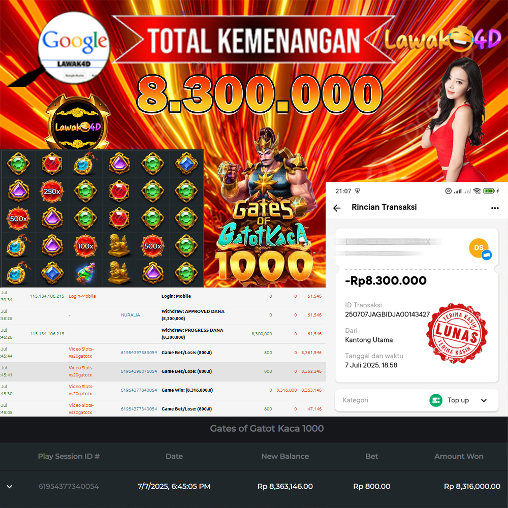 🎉 Selamat untuk Member Setia LAWAK4D! Kemenangan Anda telah berhasil diproses dengan cepat & aman.