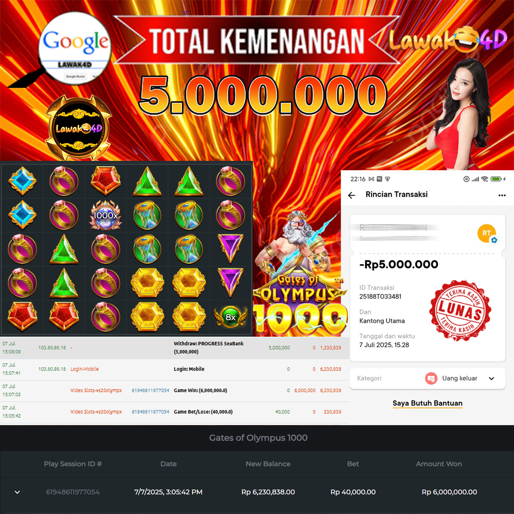 🎉 Selamat untuk Member Setia LAWAK4D! Kemenangan Anda telah berhasil diproses dengan cepat & aman.