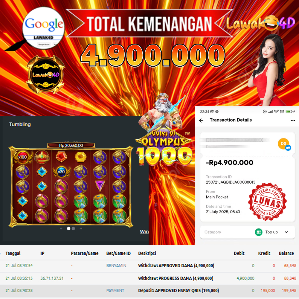 🎉 Selamat untuk Member Setia LAWAK4D! Kemenangan Anda telah berhasil diproses dengan cepat & aman.