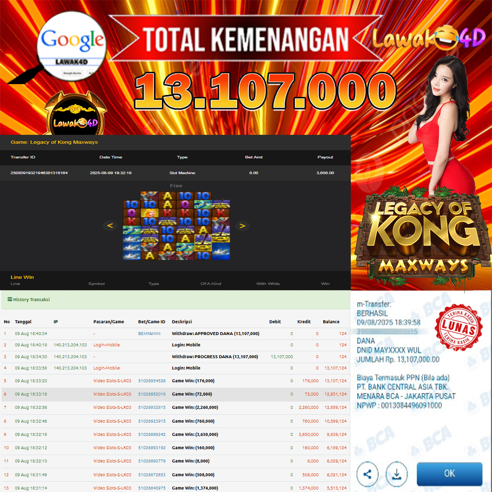 🎉 Selamat untuk Member Setia LAWAK4D! Kemenangan Anda telah berhasil diproses dengan cepat & aman.