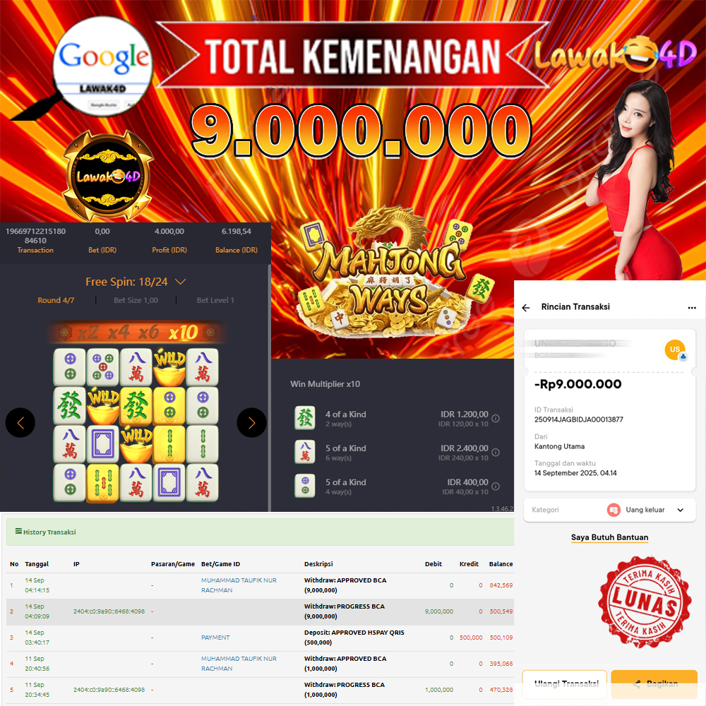 🎉 Selamat untuk Member Setia LAWAK4D! Kemenangan Anda telah berhasil diproses dengan cepat & aman.