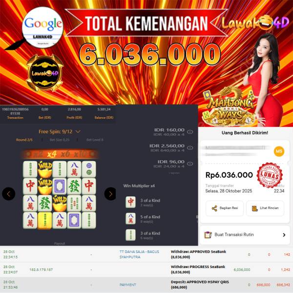 🎉 Selamat untuk Member Setia LAWAK4D! Kemenangan Anda telah berhasil diproses dengan cepat & aman.