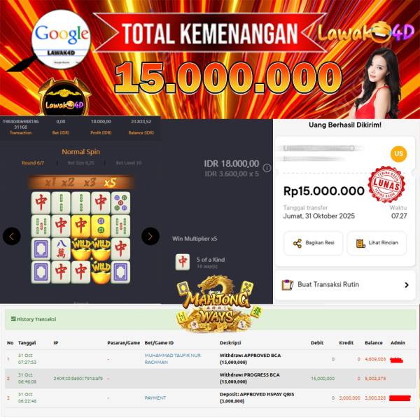 🎉 Selamat untuk Member Setia LAWAK4D! Kemenangan Anda telah berhasil diproses dengan cepat & aman.