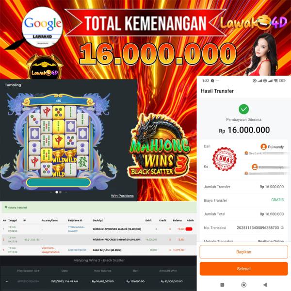 🎉 Selamat untuk Member Setia LAWAK4D! Kemenangan Anda telah berhasil diproses dengan cepat & aman.