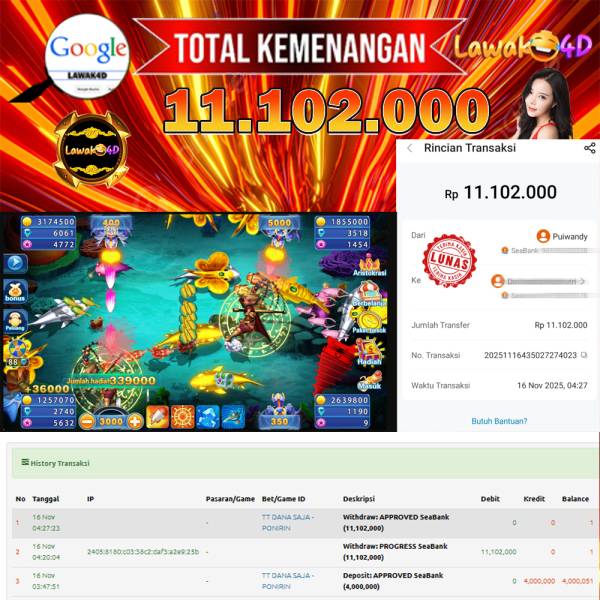 🎉 Selamat untuk Member Setia LAWAK4D! Kemenangan Anda telah berhasil diproses dengan cepat & aman.