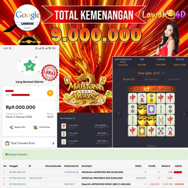 🎉 Selamat untuk Member Setia LAWAK4D! Kemenangan Anda telah berhasil diproses dengan cepat & aman.