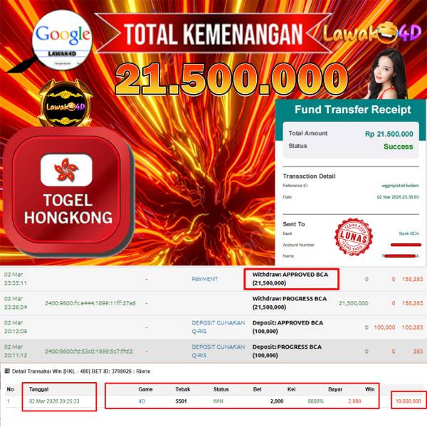 🎉 Selamat untuk Member Setia LAWAK4D! Kemenangan Anda telah berhasil diproses dengan cepat & aman.