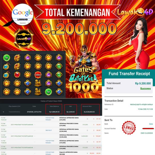 🎉 Selamat untuk Member Setia LAWAK4D! Kemenangan Anda telah berhasil diproses dengan cepat & aman.