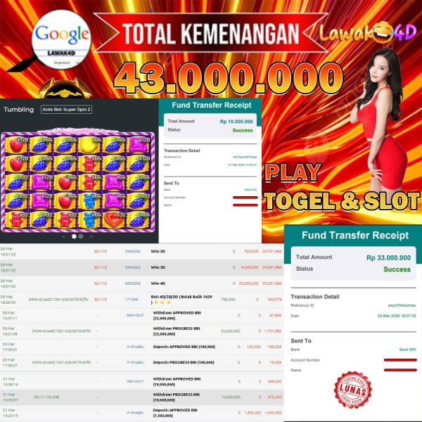 🎉 Selamat untuk Member Setia LAWAK4D! Kemenangan Anda telah berhasil diproses dengan cepat & aman.